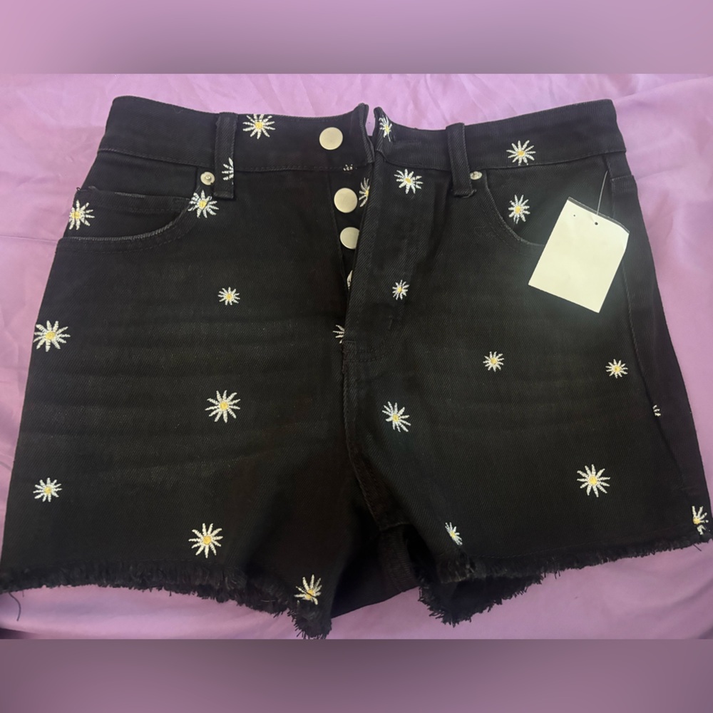 Love, Fire Black Shorts with Daisy Details